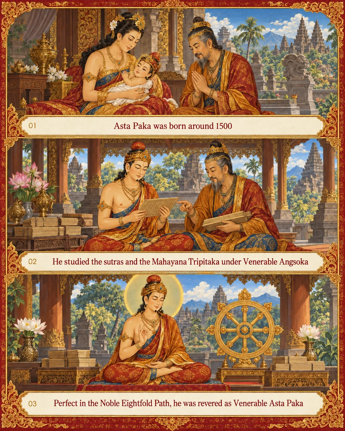 Biographical painting of Asta Paka studying the Dharma under his father, Venerable Angsoka