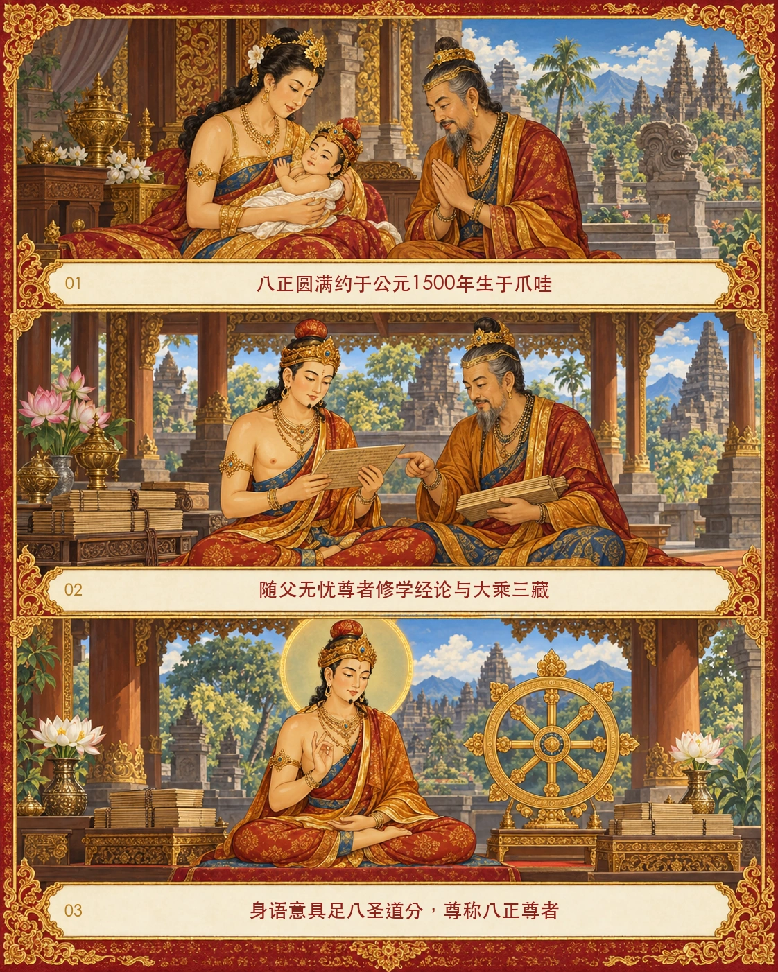 八正圆满随父亲无忧尊者研习佛法的传记画