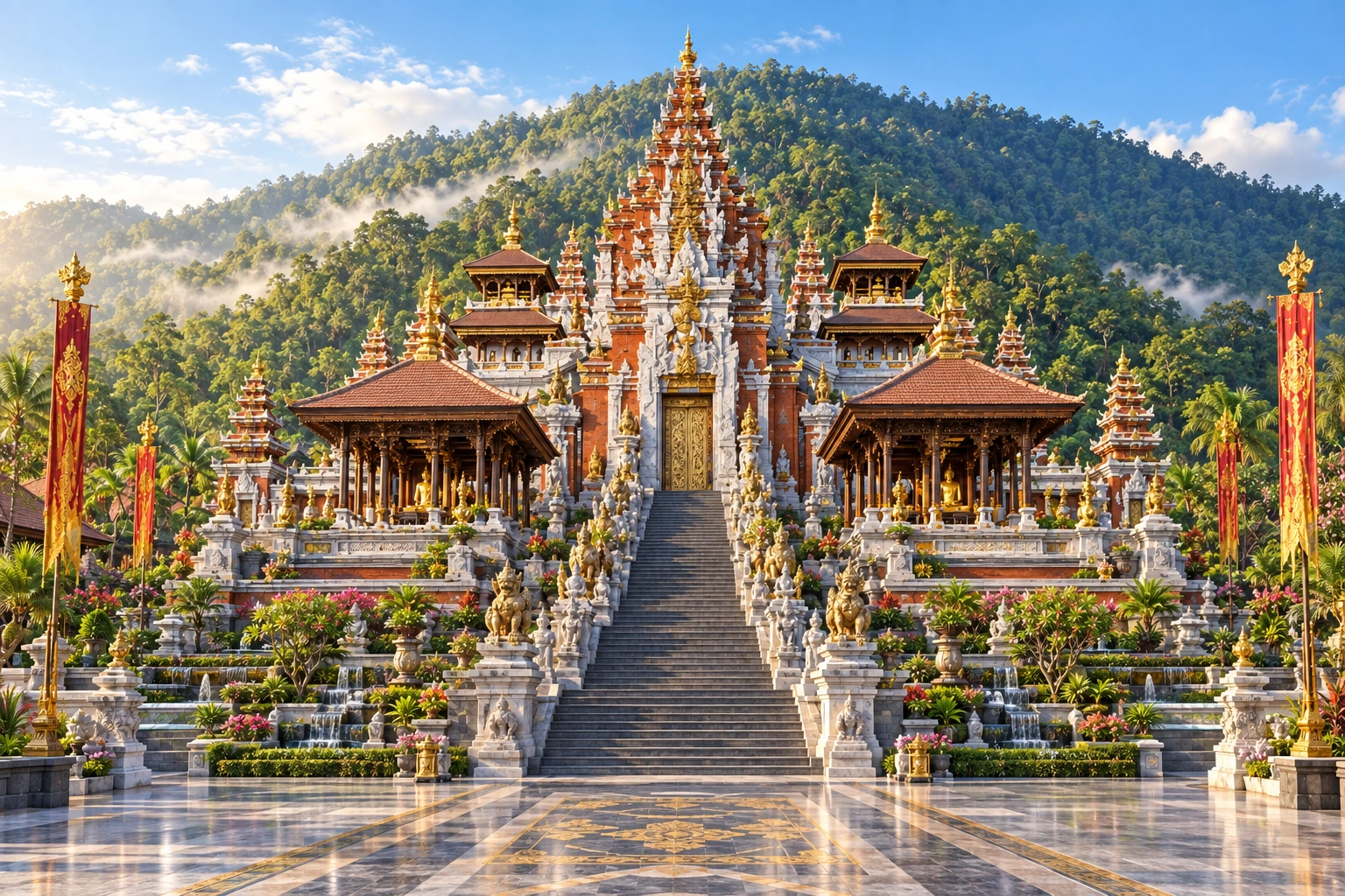 依山而建的阿罗汉宫殿建筑概念图